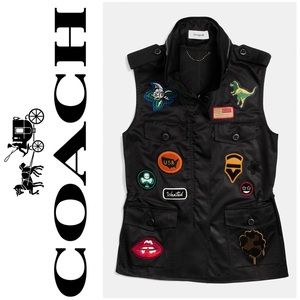 NWT Coach Military vest, black with patches hood 0
